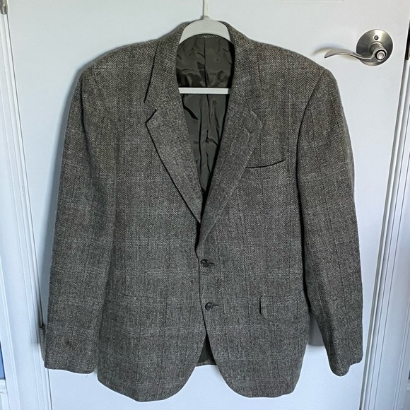 Burberry vintage 100% wool herringbone plaid Blazer Jacket Burberry’s label - Picture 1 of 16